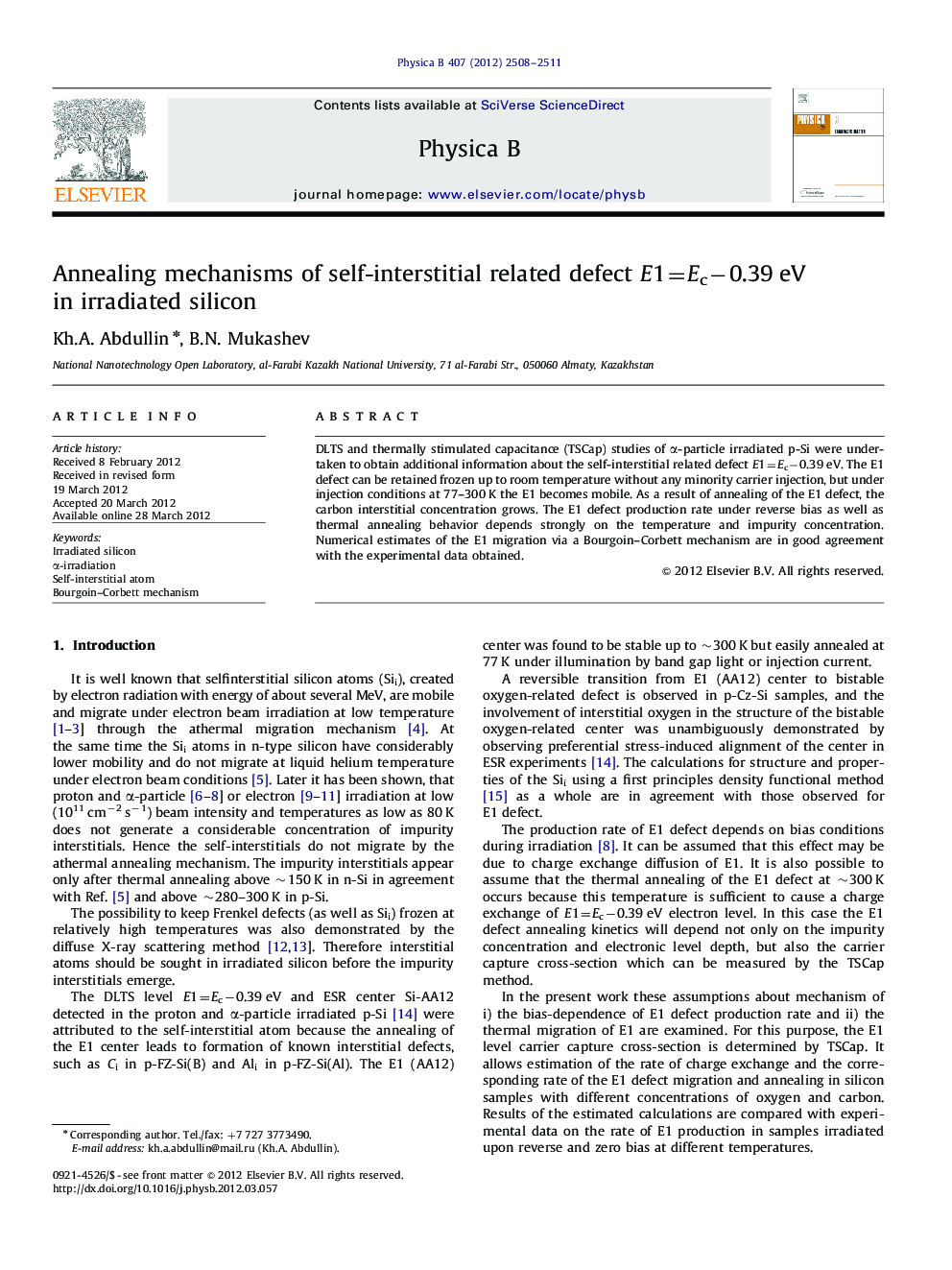 Annealing mechanisms of self-interstitial related defect E1=Ecâ0.39Â eV in irradiated silicon