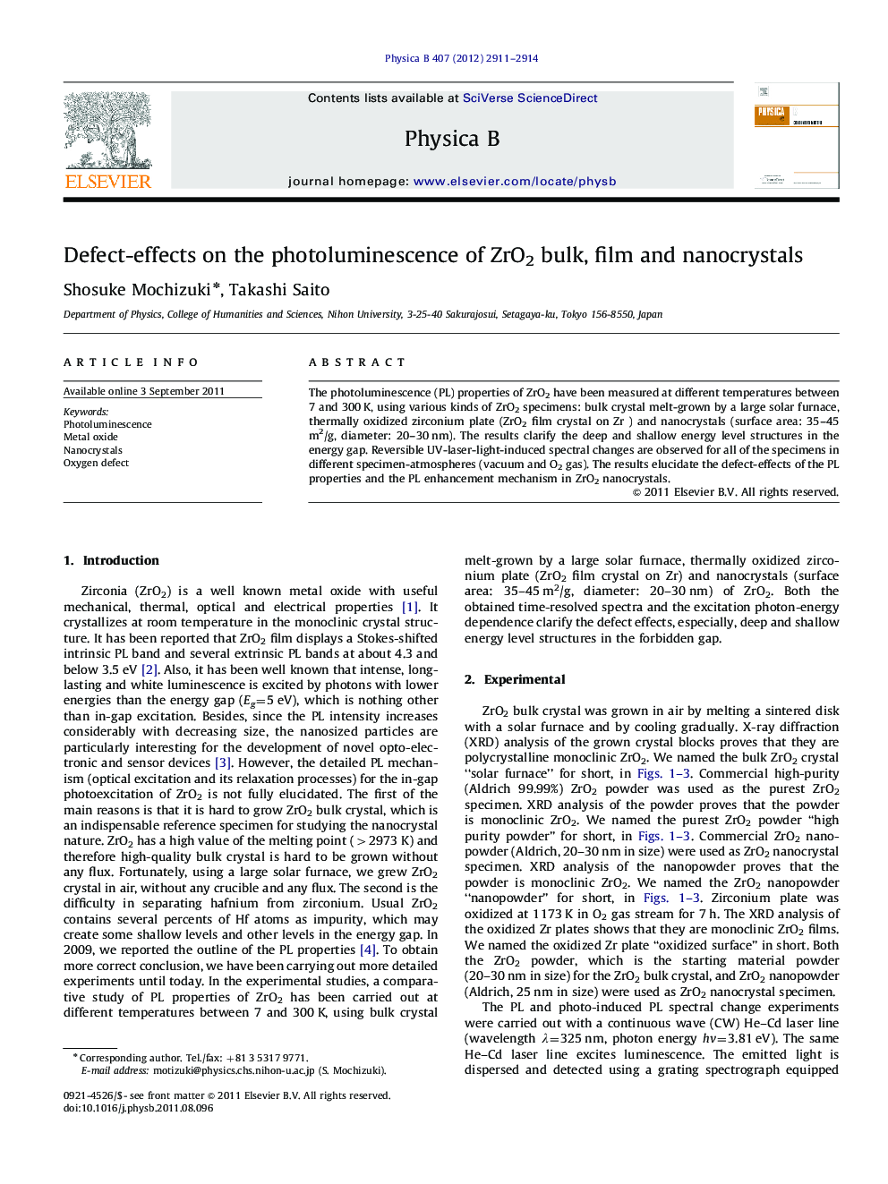 Defect-effects on the photoluminescence of ZrO2 bulk, film and nanocrystals