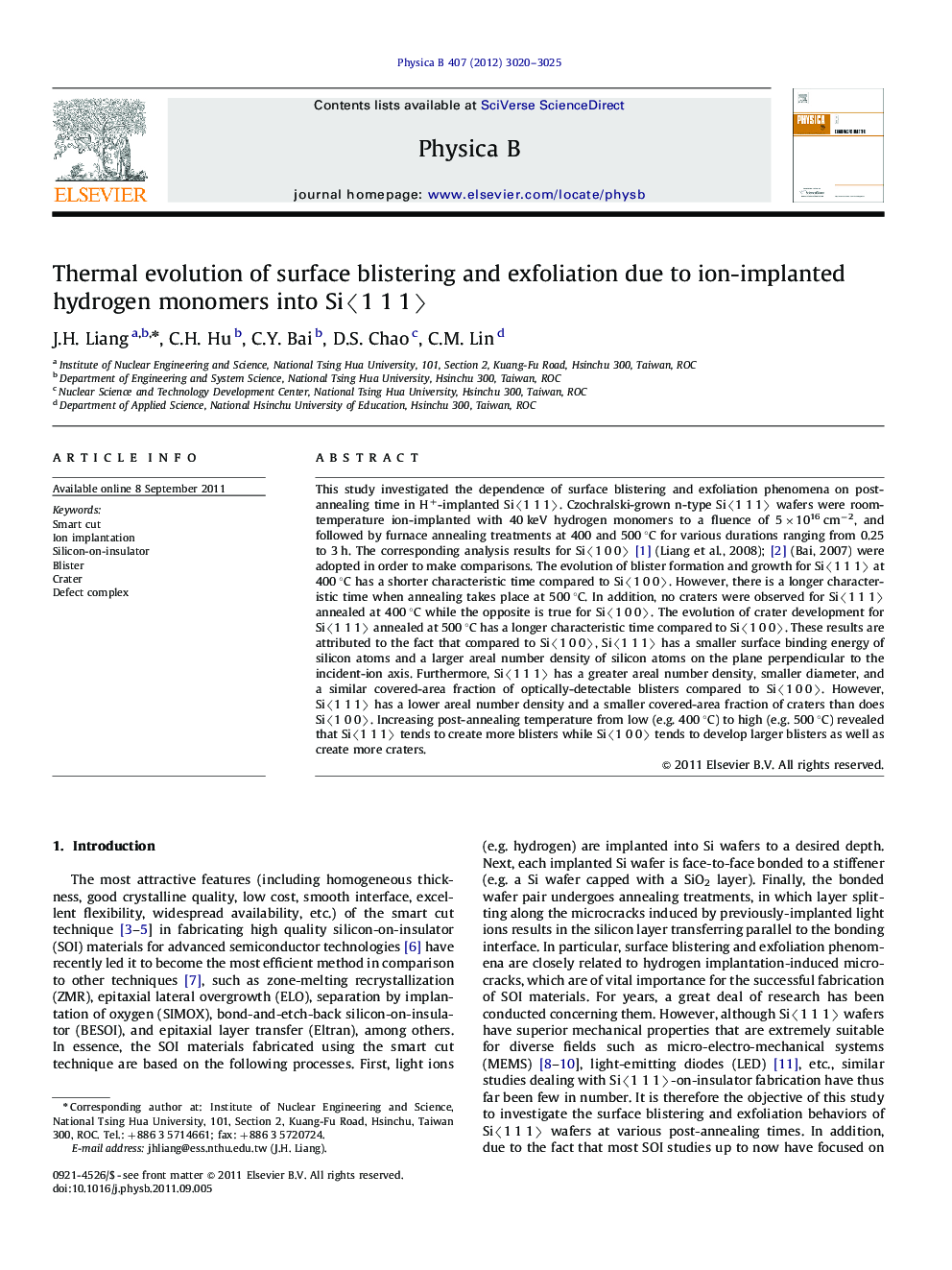 Thermal evolution of surface blistering and exfoliation due to ion-implanted hydrogen monomers into Si〈1 1 1〉