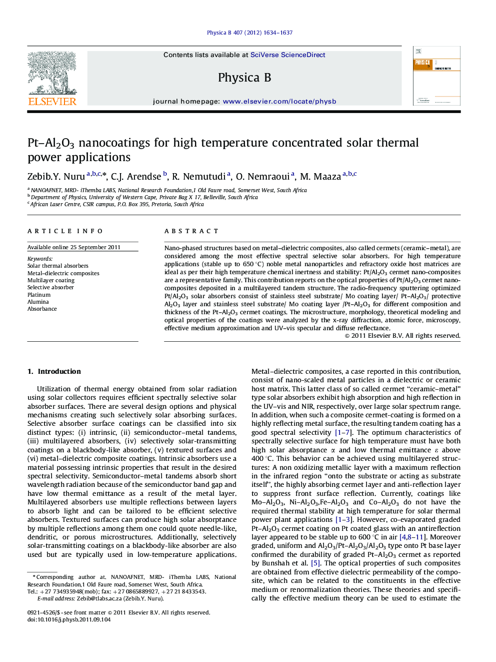 Pt-Al2O3 nanocoatings for high temperature concentrated solar thermal power applications