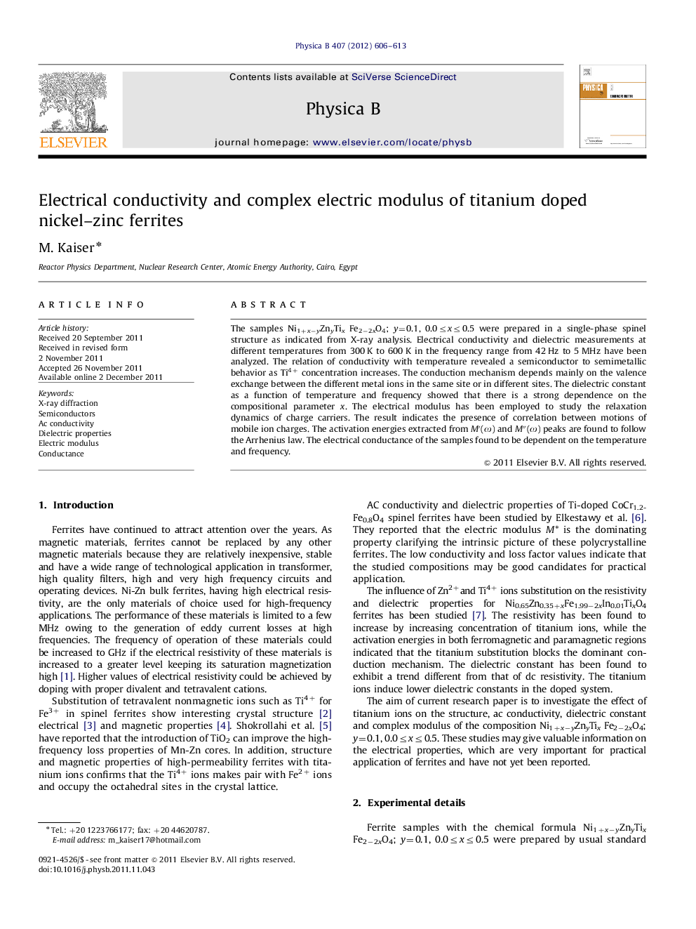 Electrical conductivity and complex electric modulus of titanium doped nickel–zinc ferrites