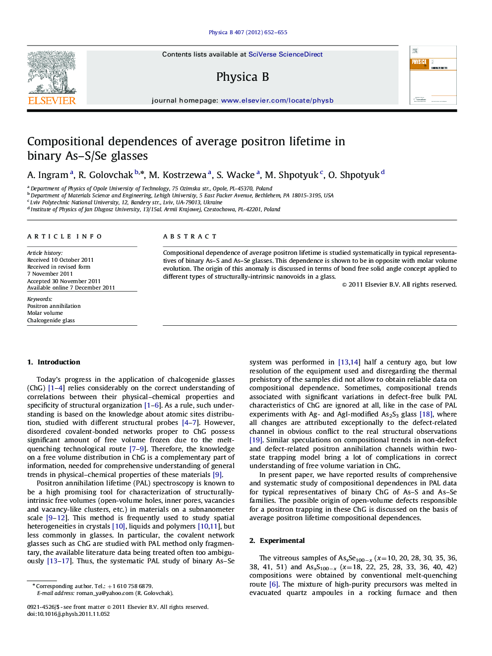 Compositional dependences of average positron lifetime in binary As–S/Se glasses