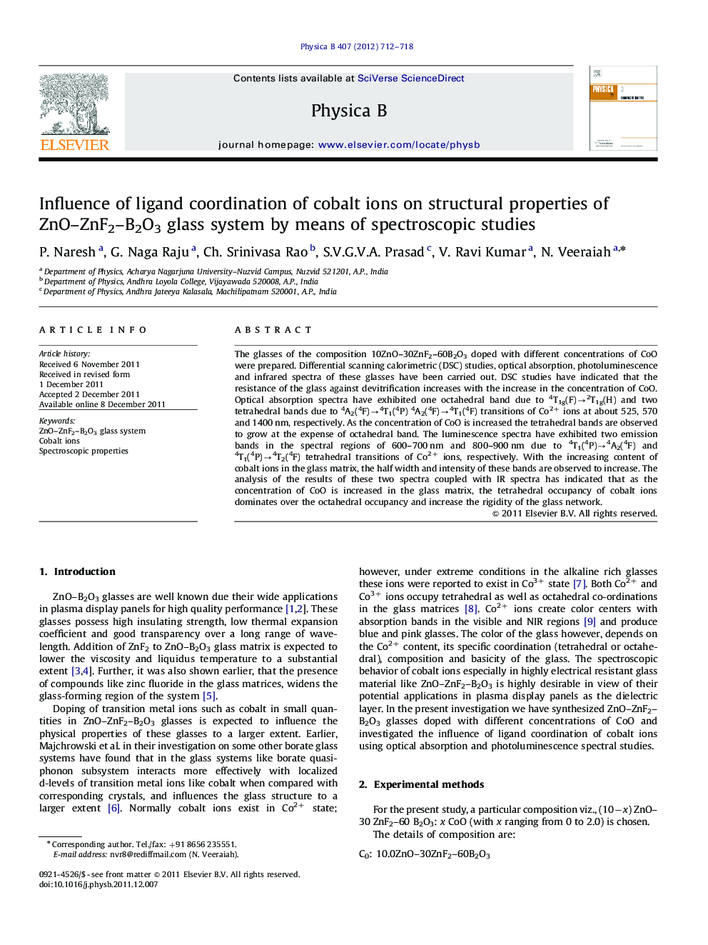 Influence of ligand coordination of cobalt ions on structural properties of ZnO–ZnF2–B2O3 glass system by means of spectroscopic studies