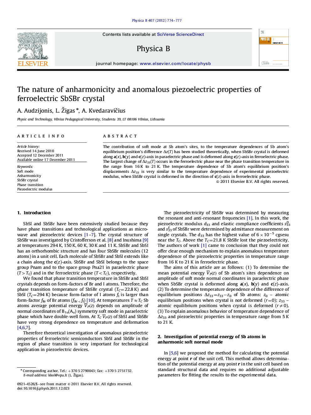 The nature of anharmonicity and anomalous piezoelectric properties of ferroelectric SbSBr crystal