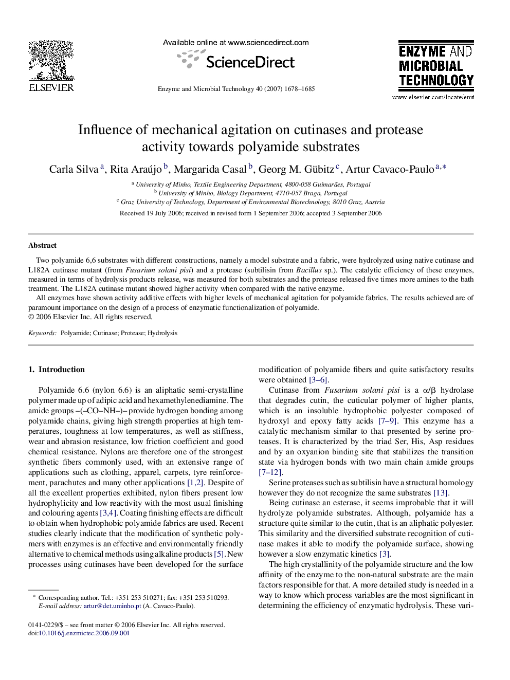 Influence of mechanical agitation on cutinases and protease activity towards polyamide substrates