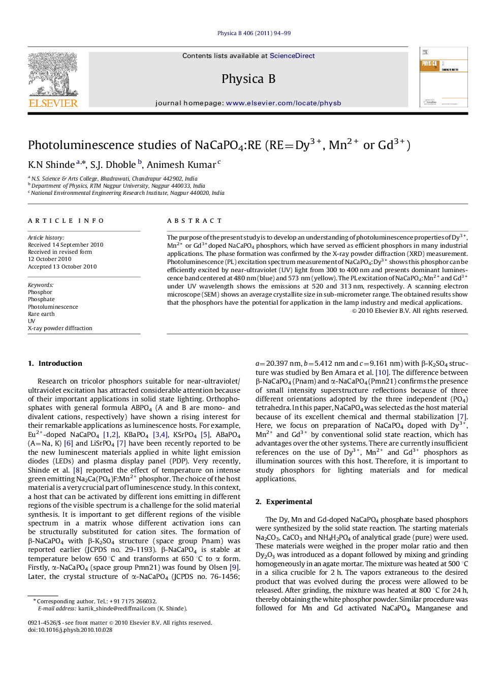 Photoluminescence studies of NaCaPO4:RE (RE=Dy3+, Mn2+ or Gd3+)