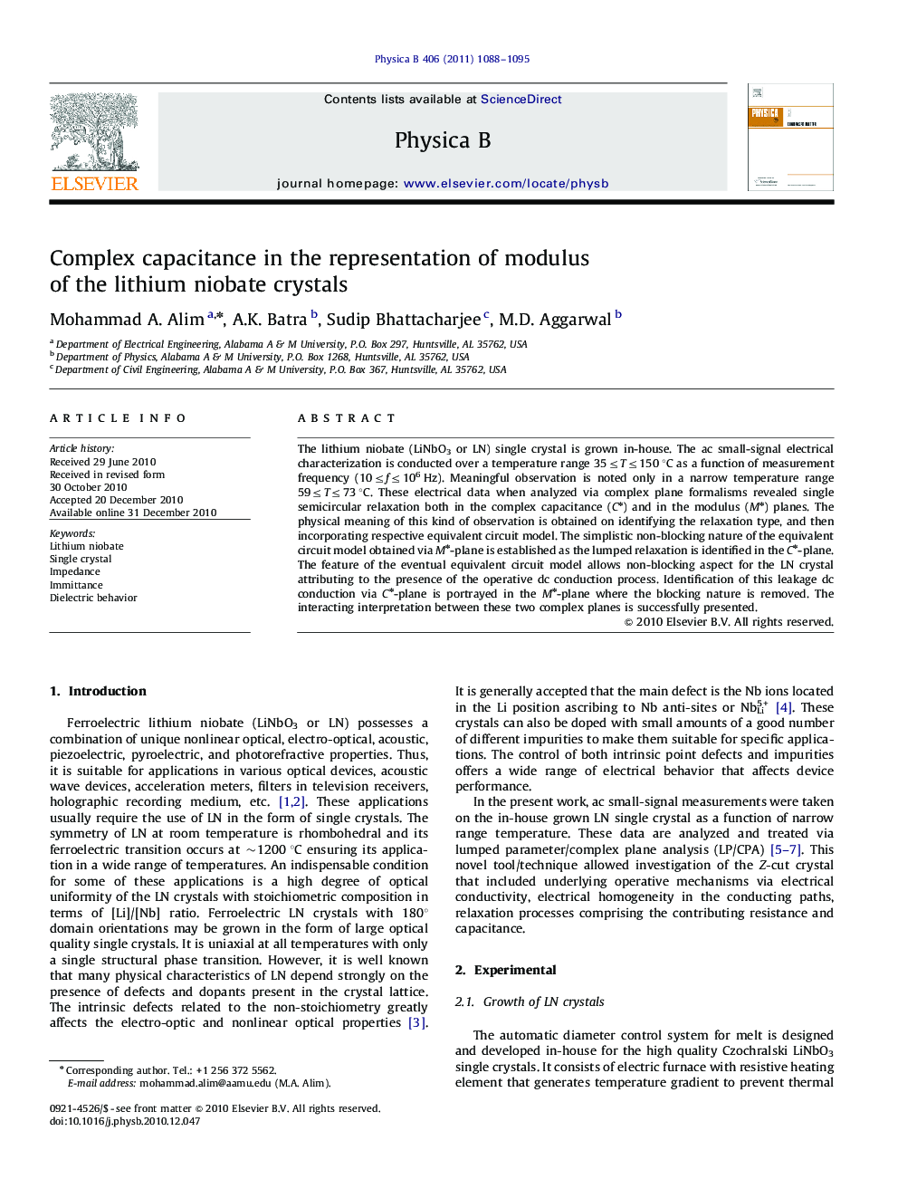 Complex capacitance in the representation of modulus of the lithium niobate crystals