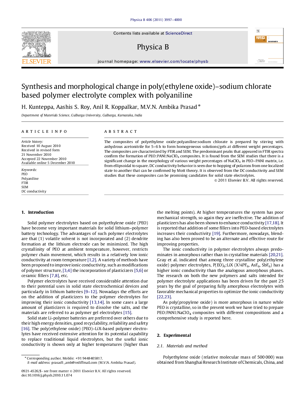 Synthesis and morphological change in poly(ethylene oxide)–sodium chlorate based polymer electrolyte complex with polyaniline