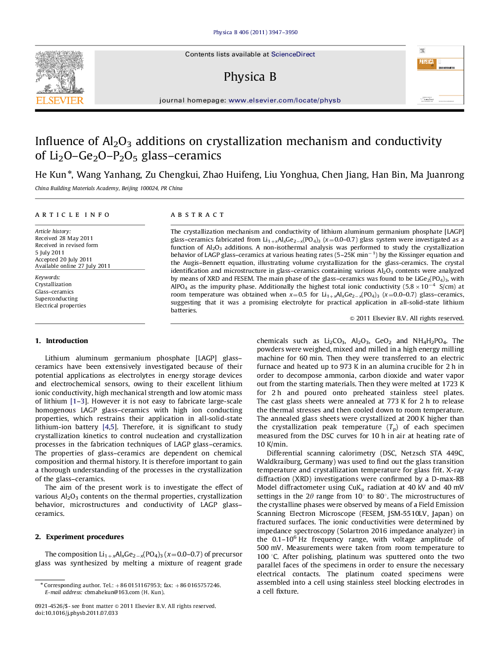 Influence of Al2O3 additions on crystallization mechanism and conductivity of Li2O–Ge2O–P2O5 glass–ceramics