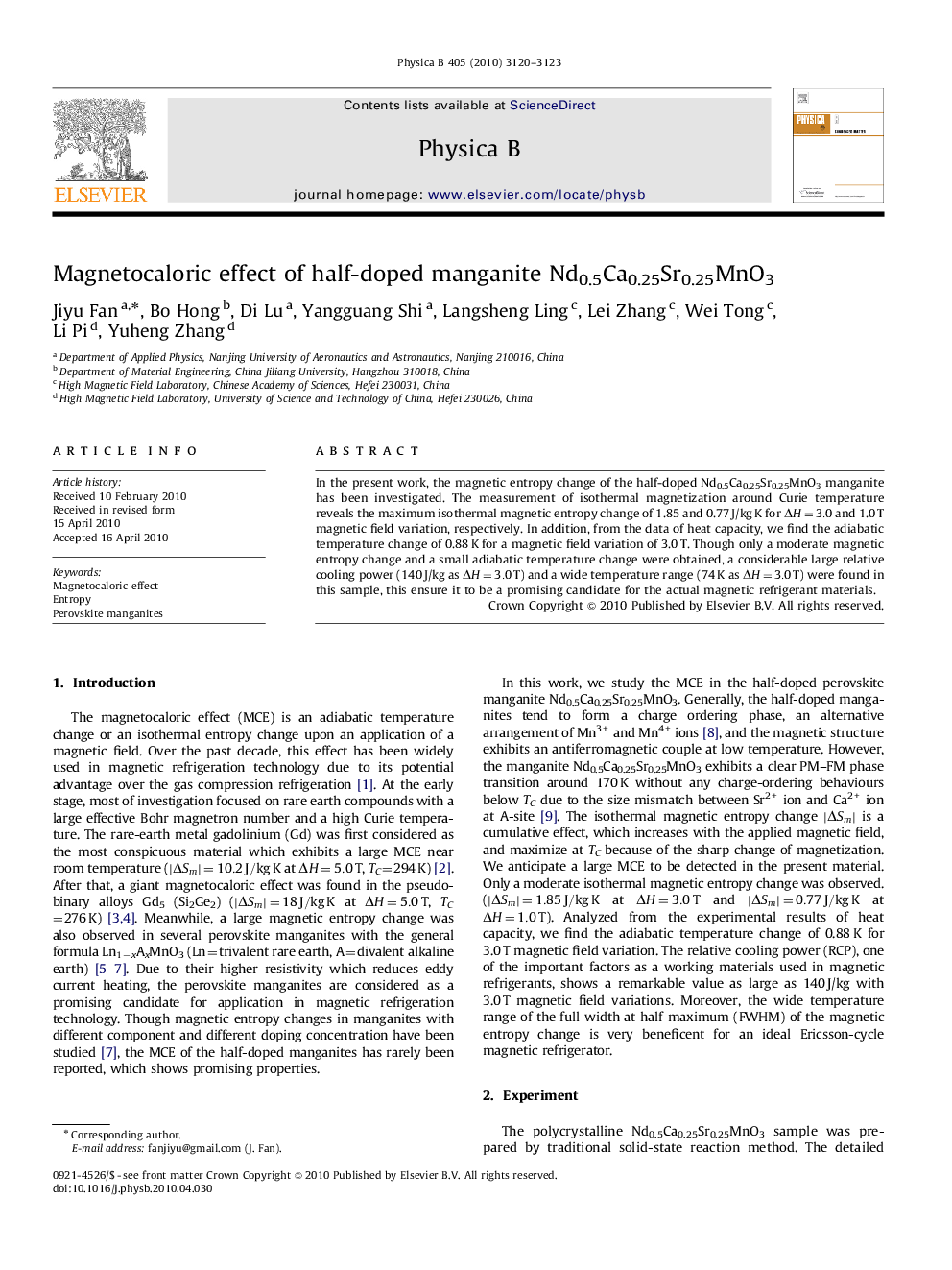 Magnetocaloric effect of half-doped manganite Nd0.5Ca0.25Sr0.25MnO3