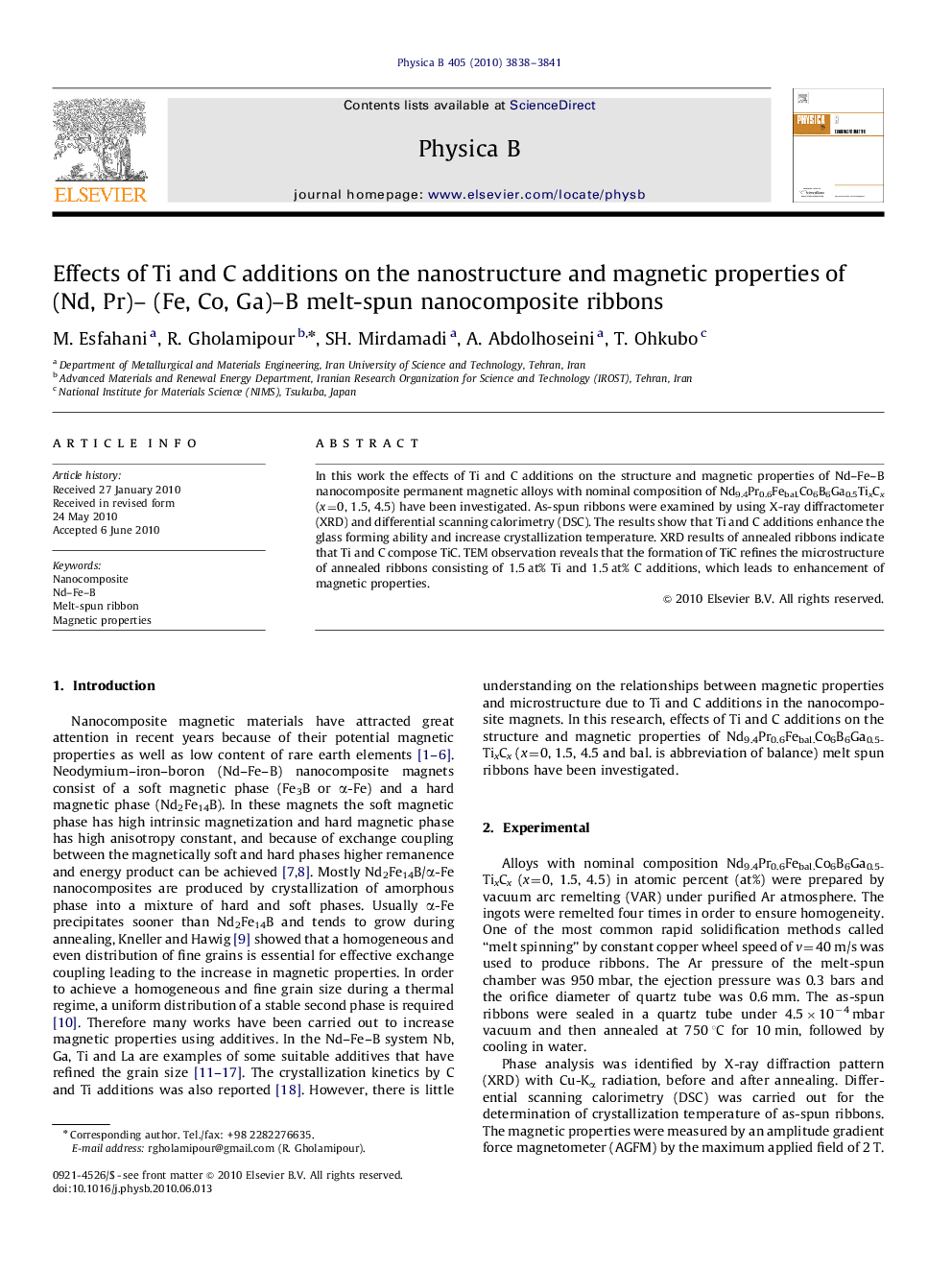 Effects of Ti and C additions on the nanostructure and magnetic properties of (Nd, Pr)- (Fe, Co, Ga)-B melt-spun nanocomposite ribbons