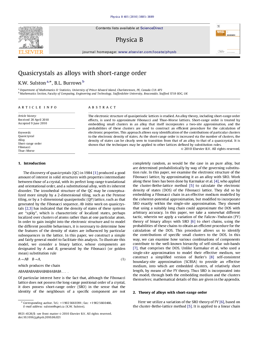 Quasicrystals as alloys with short-range order