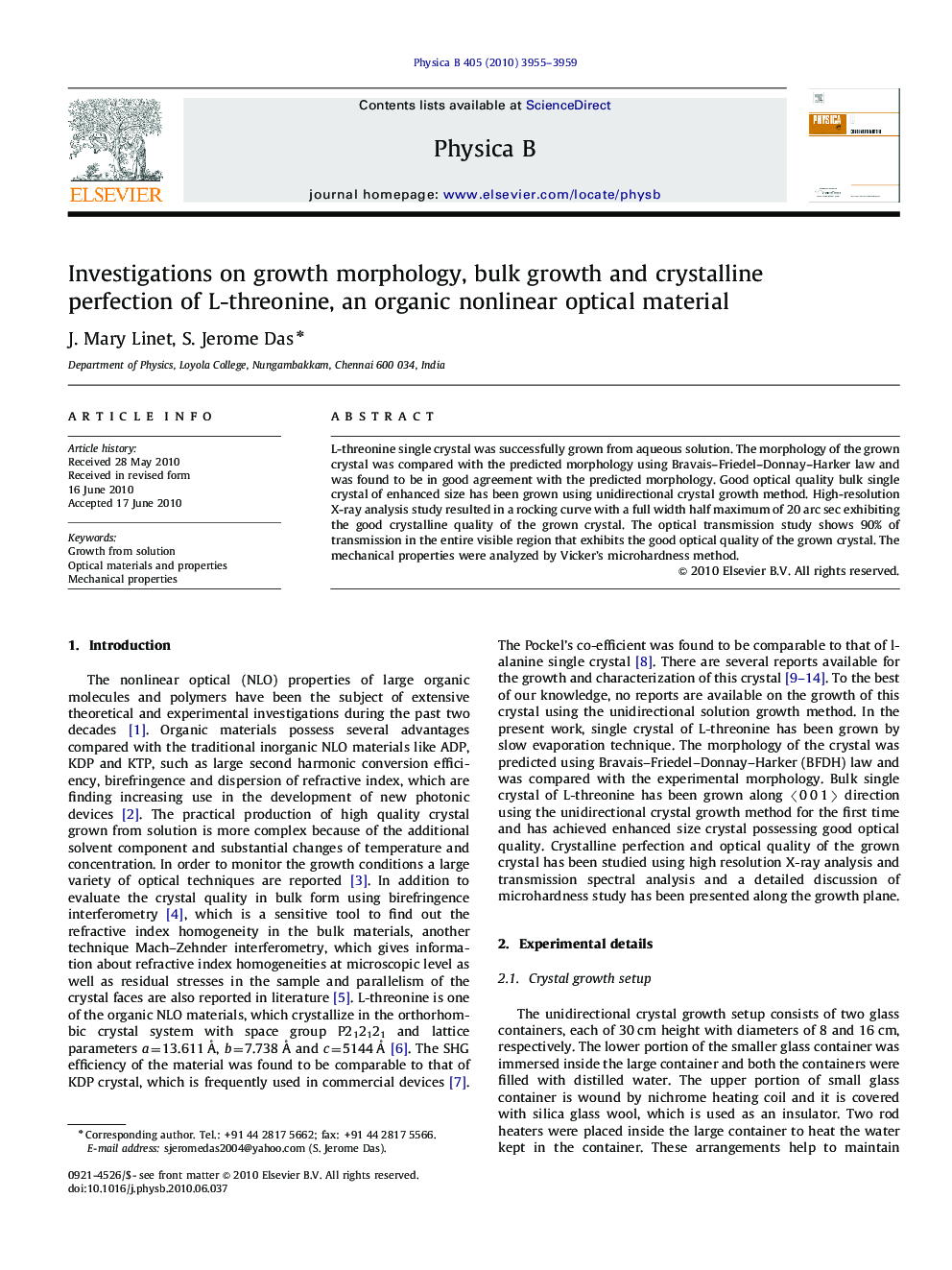 Investigations on growth morphology, bulk growth and crystalline perfection of L-threonine, an organic nonlinear optical material