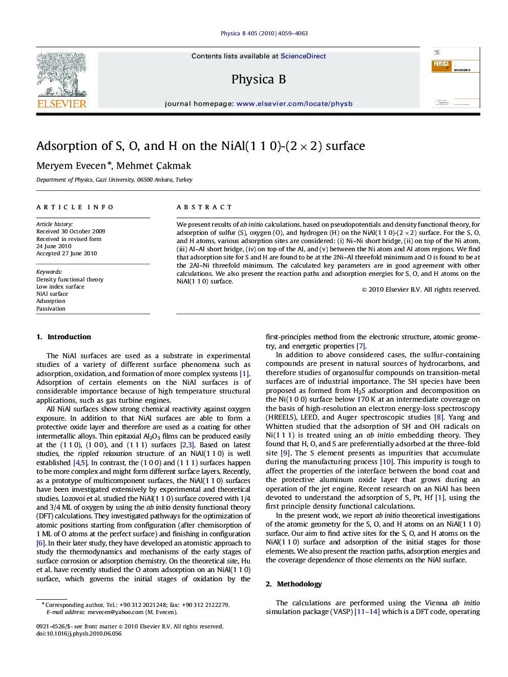 Adsorption of S, O, and H on the NiAl(1 1 0)-(2×2) surface