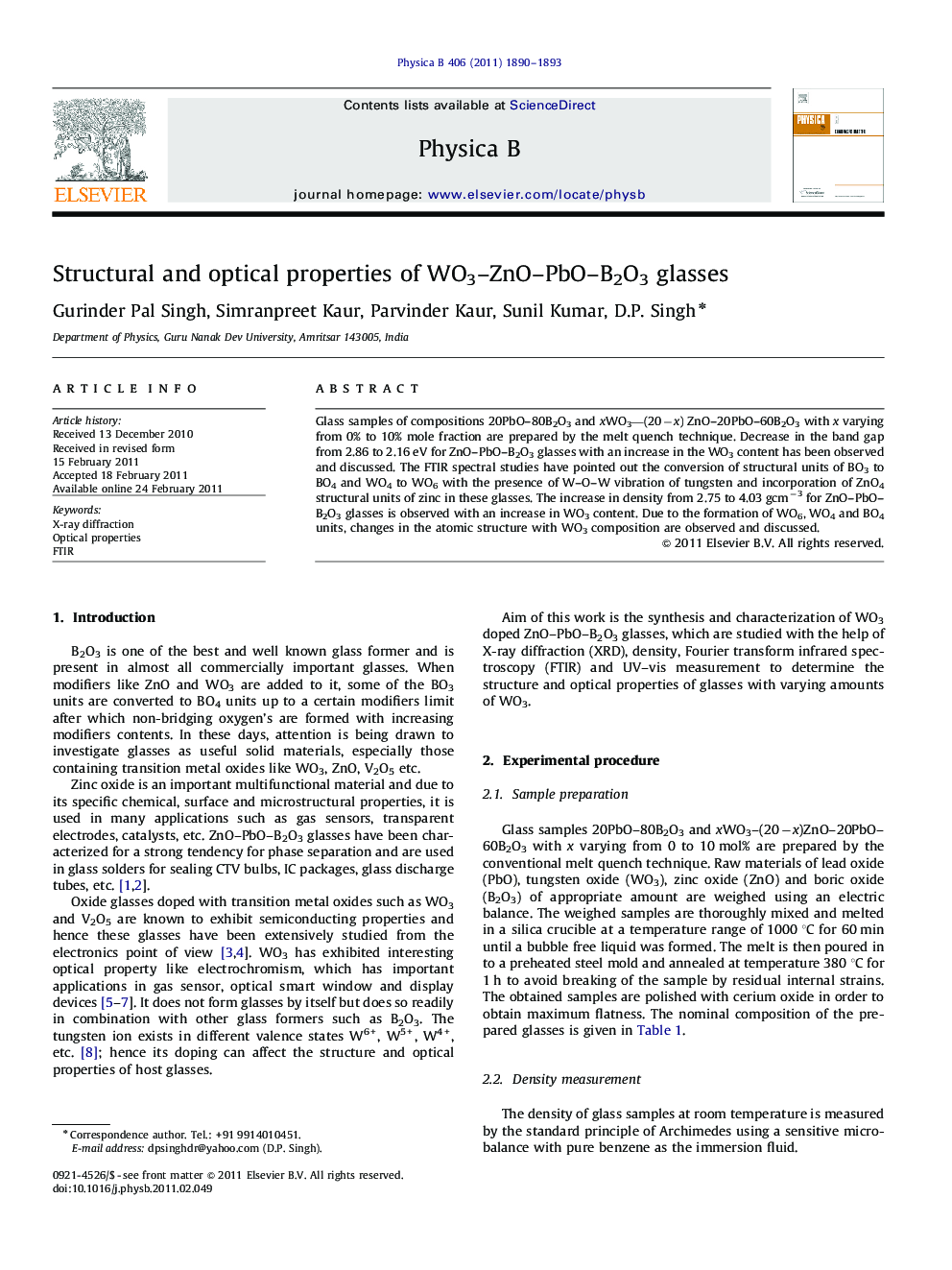 Structural and optical properties of WO3–ZnO–PbO–B2O3 glasses