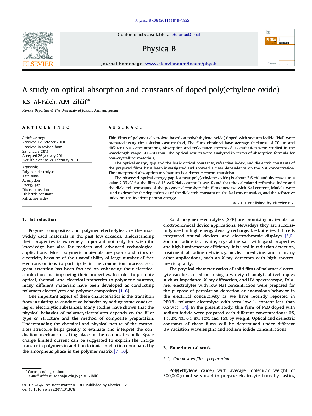 A study on optical absorption and constants of doped poly(ethylene oxide)