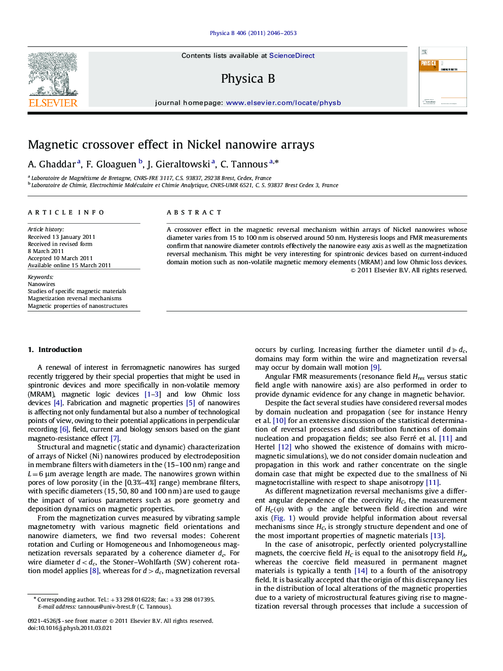 Magnetic crossover effect in Nickel nanowire arrays