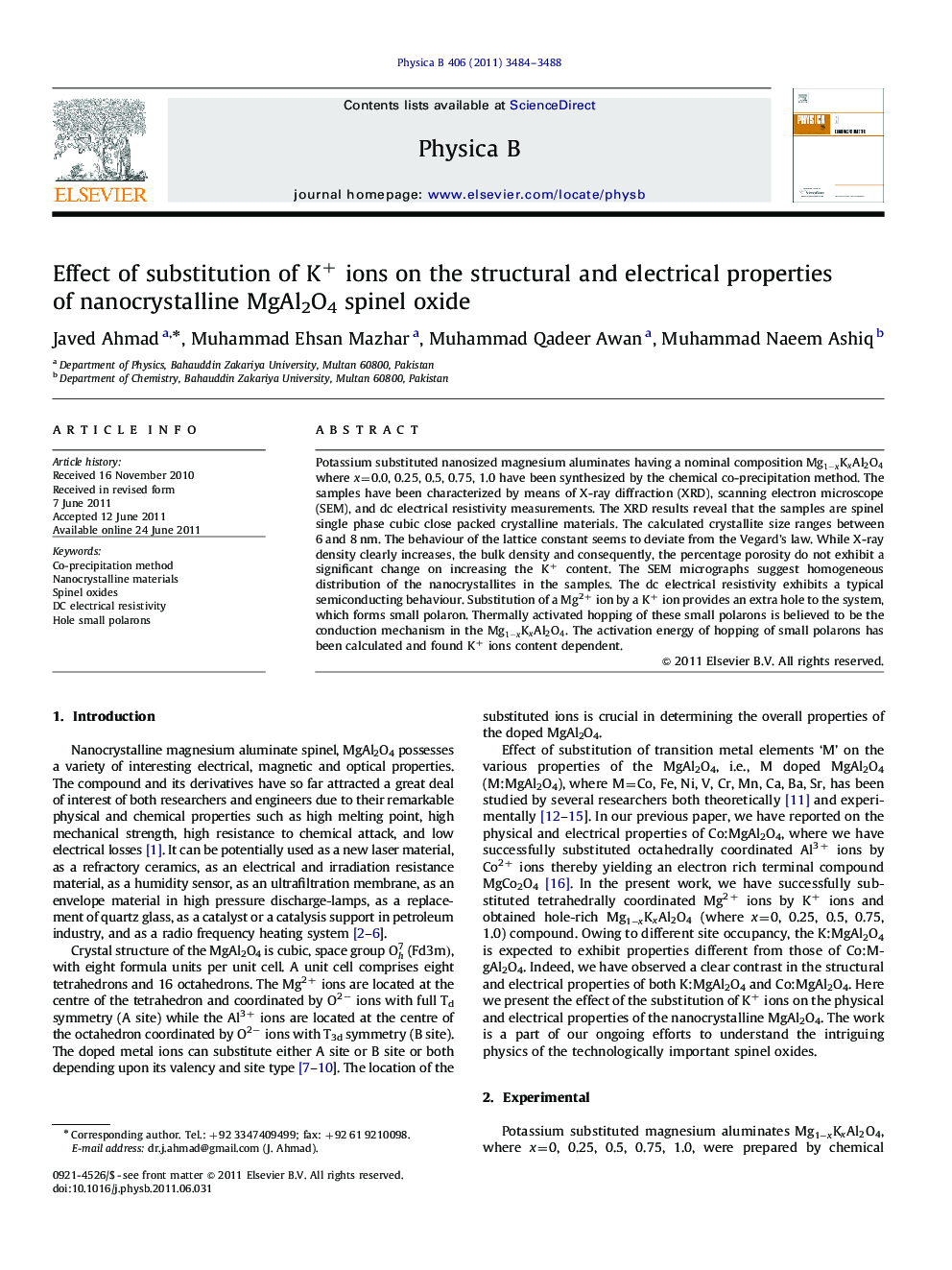 Effect of substitution of K+ ions on the structural and electrical properties of nanocrystalline MgAl2O4 spinel oxide