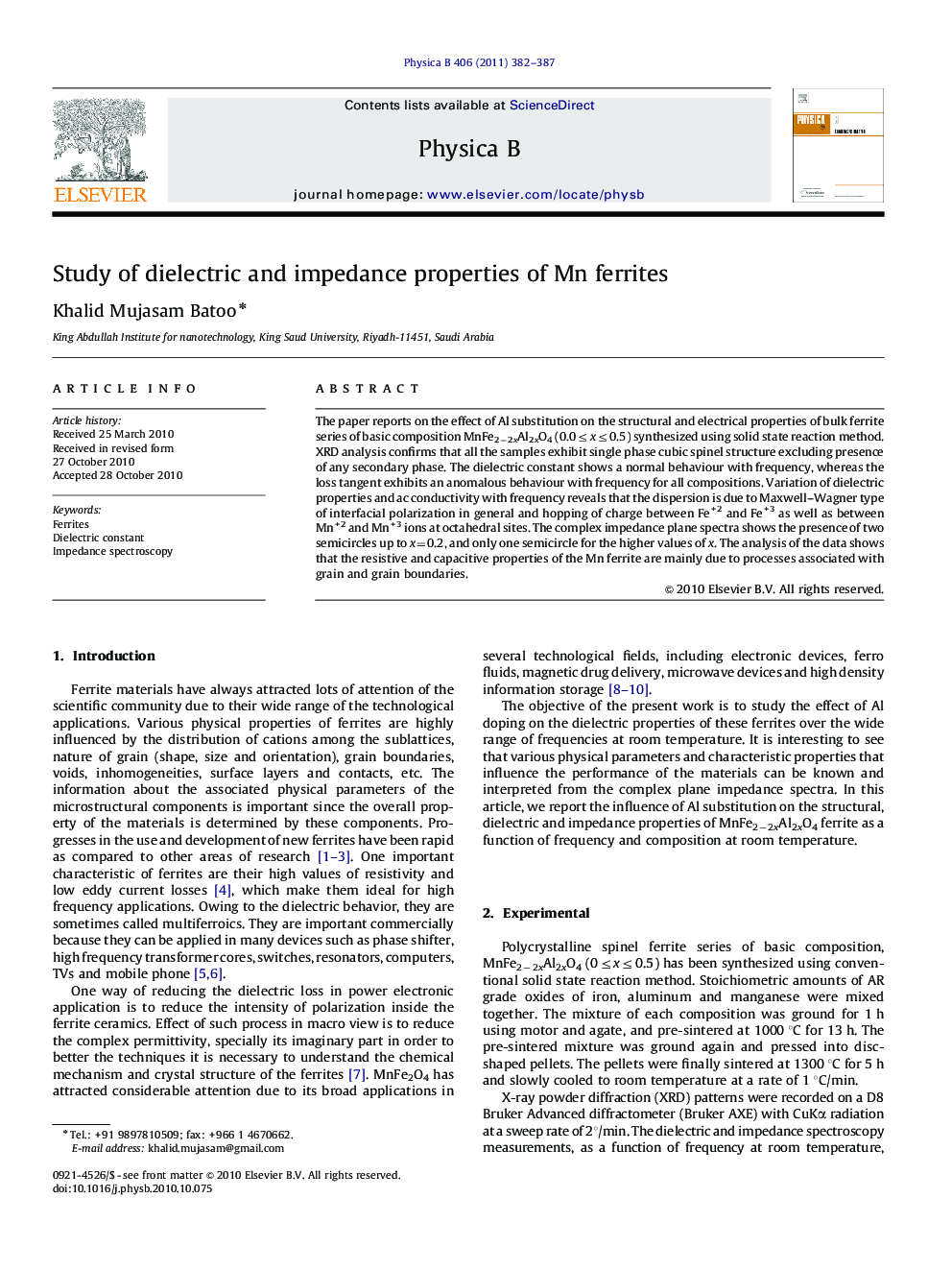 Study of dielectric and impedance properties of Mn ferrites