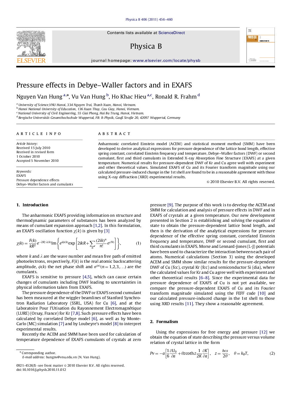 Pressure effects in Debye–Waller factors and in EXAFS