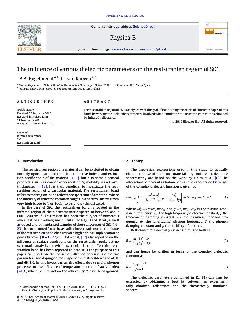 The influence of various dielectric parameters on the reststrahlen region of SiC