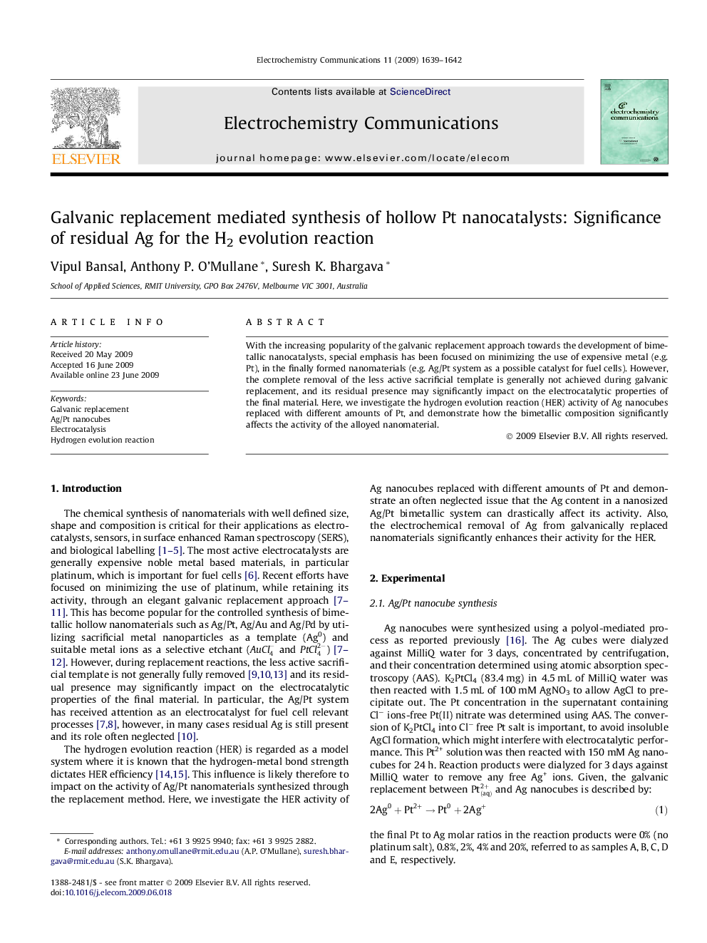 Galvanic replacement mediated synthesis of hollow Pt nanocatalysts: Significance of residual Ag for the H2 evolution reaction