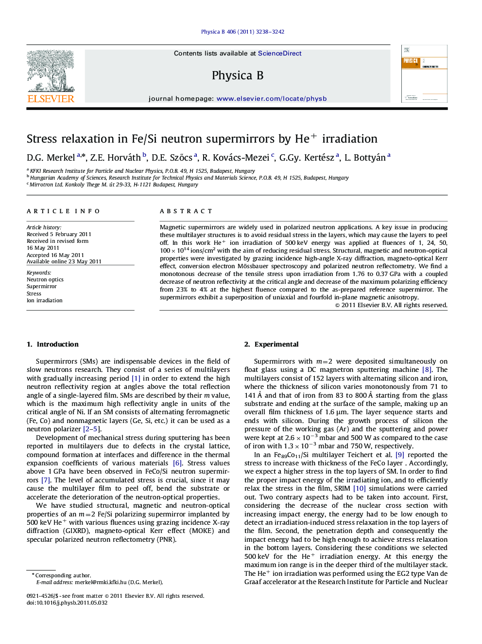 Stress relaxation in Fe/Si neutron supermirrors by He+ irradiation