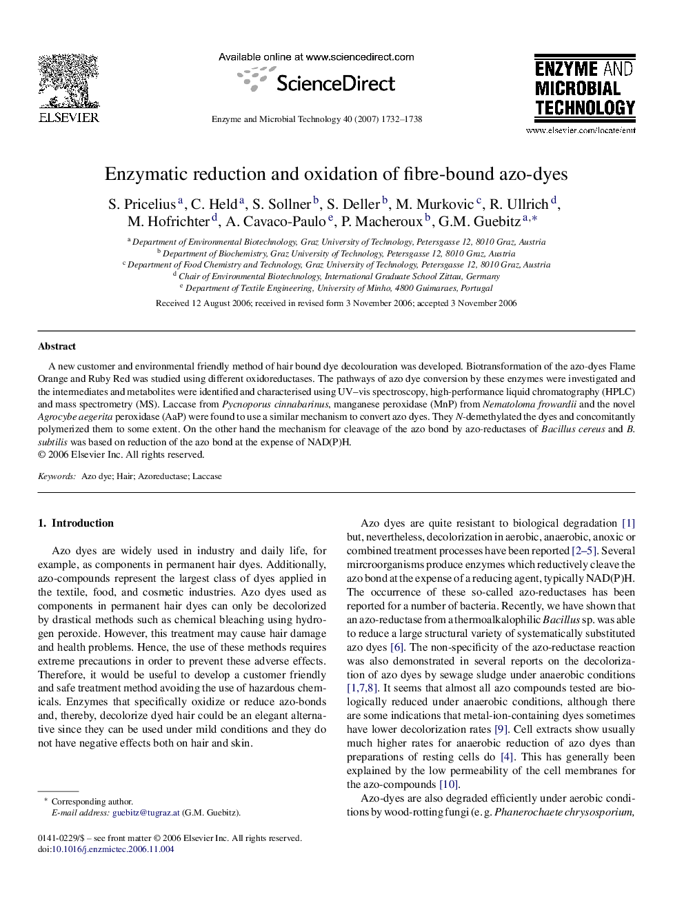 Enzymatic reduction and oxidation of fibre-bound azo-dyes