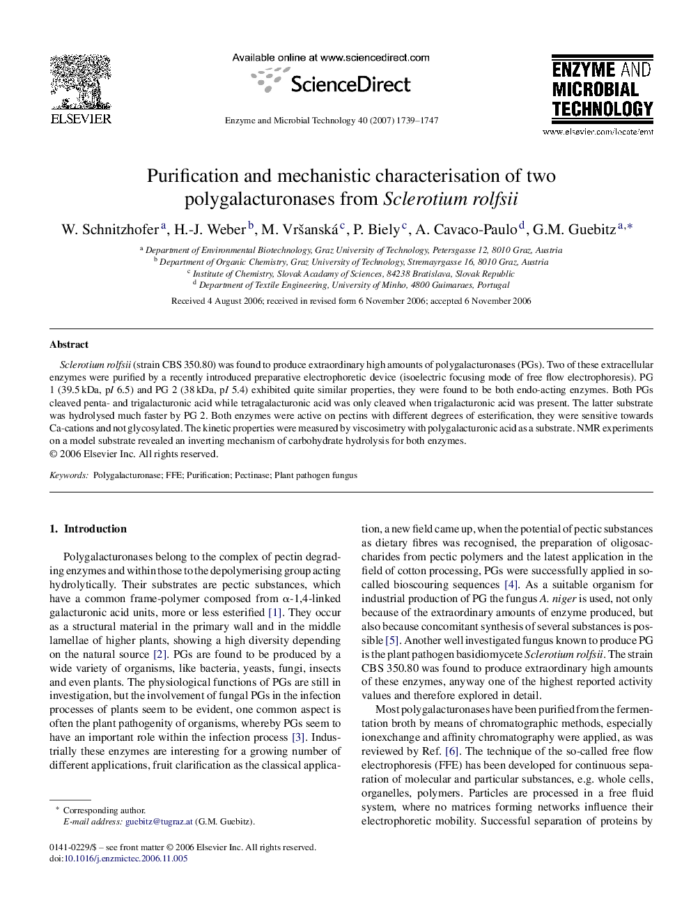 Purification and mechanistic characterisation of two polygalacturonases from Sclerotium rolfsii