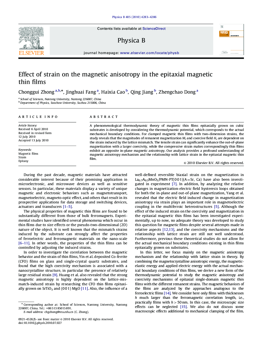 Effect of strain on the magnetic anisotropy in the epitaxial magnetic thin films