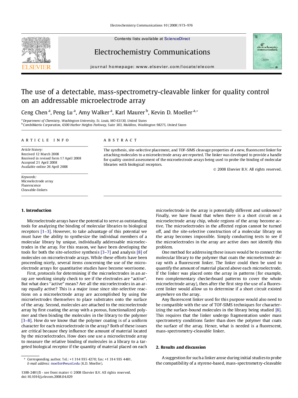 The use of a detectable, mass-spectrometry-cleavable linker for quality control on an addressable microelectrode array