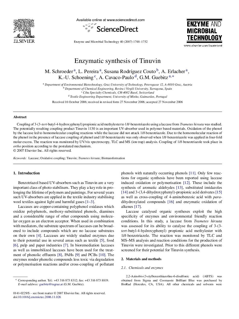 Enzymatic synthesis of Tinuvin