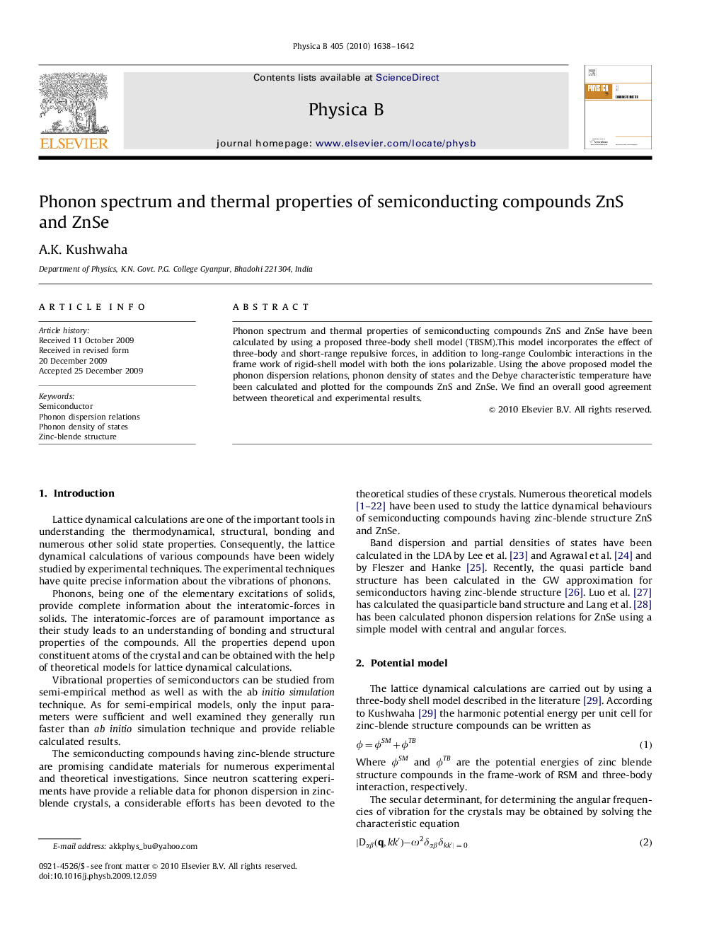 Phonon spectrum and thermal properties of semiconducting compounds ZnS and ZnSe