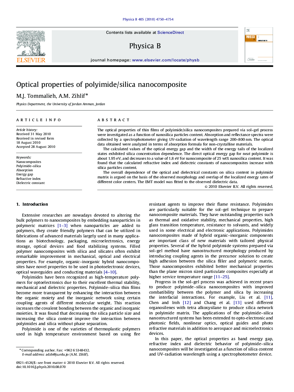 Optical properties of polyimide/silica nanocomposite