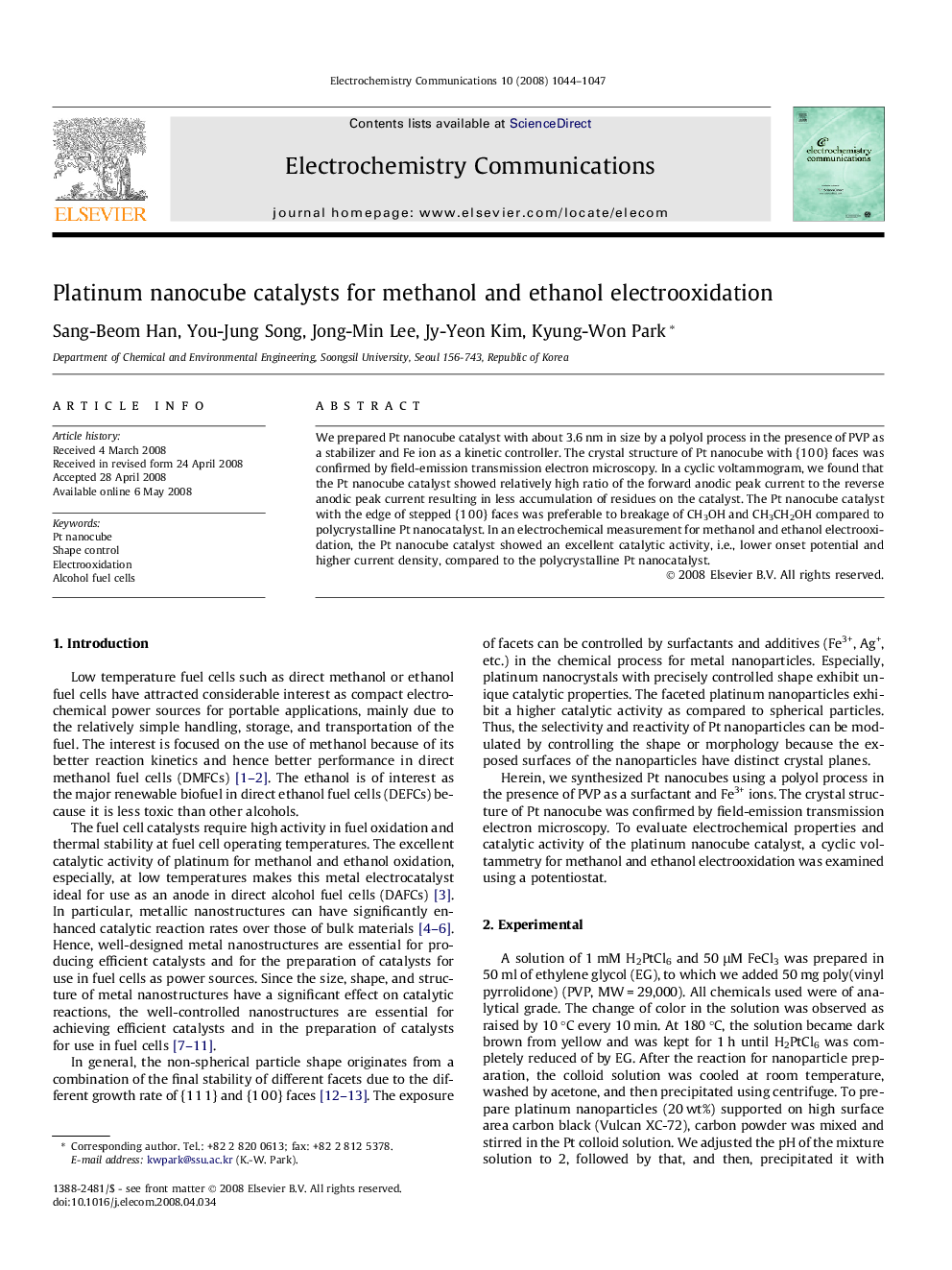 عکس صفحه اول مقاله: Platinum nanocube catalysts for methanol and ethanol electrooxidation Platinum nanocube catalysts for methanol and ethanol electrooxidation