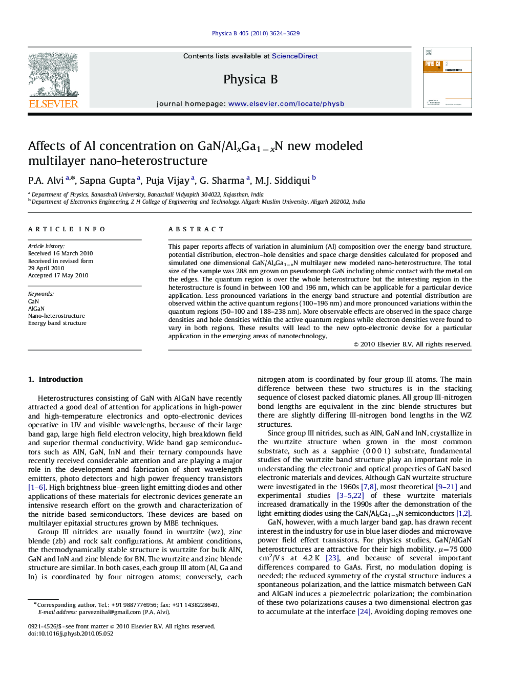 Affects of Al concentration on GaN/AlxGa1âxN new modeled multilayer nano-heterostructure