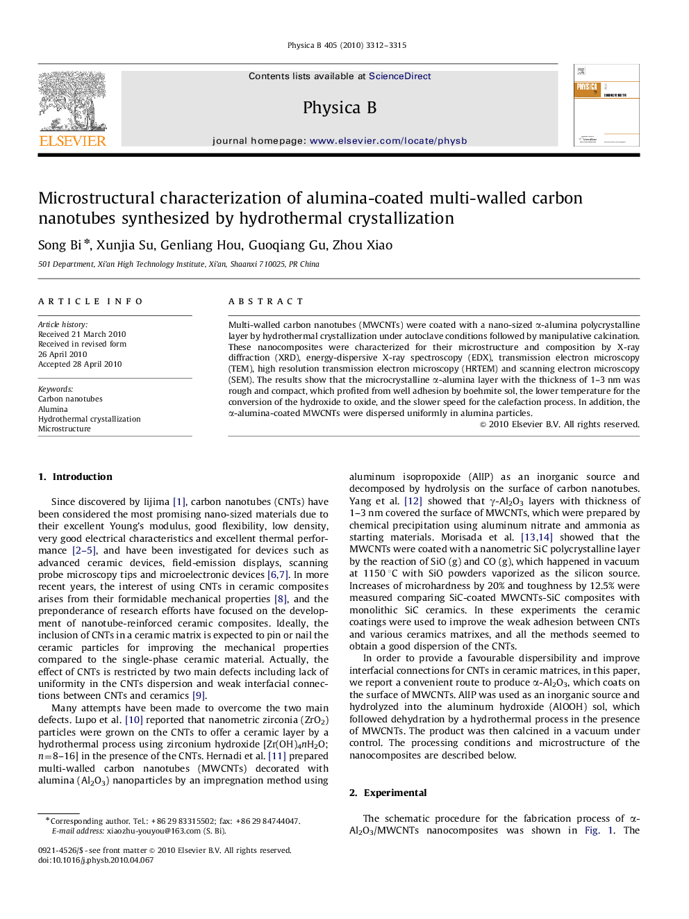 Microstructural characterization of alumina-coated multi-walled carbon nanotubes synthesized by hydrothermal crystallization