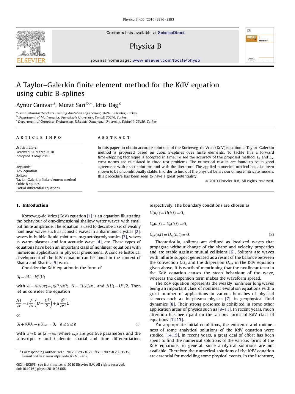 A Taylor–Galerkin finite element method for the KdV equation using cubic B-splines