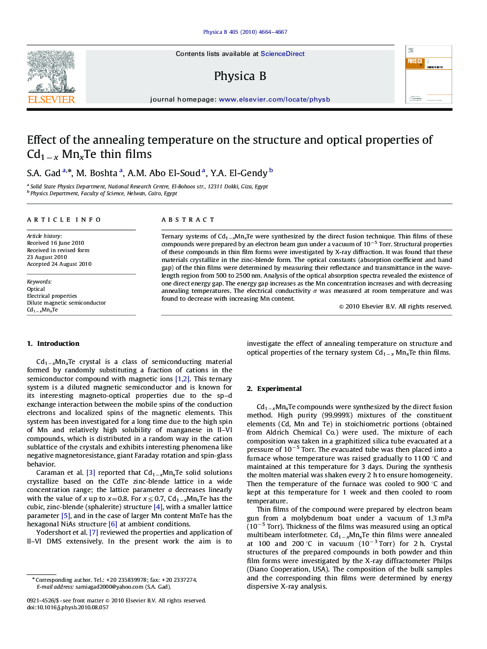 Effect of the annealing temperature on the structure and optical properties of Cd1âx MnxTe thin films