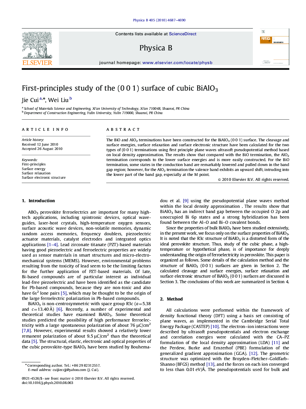 First-principles study of the (0 0 1) surface of cubic BiAlO3