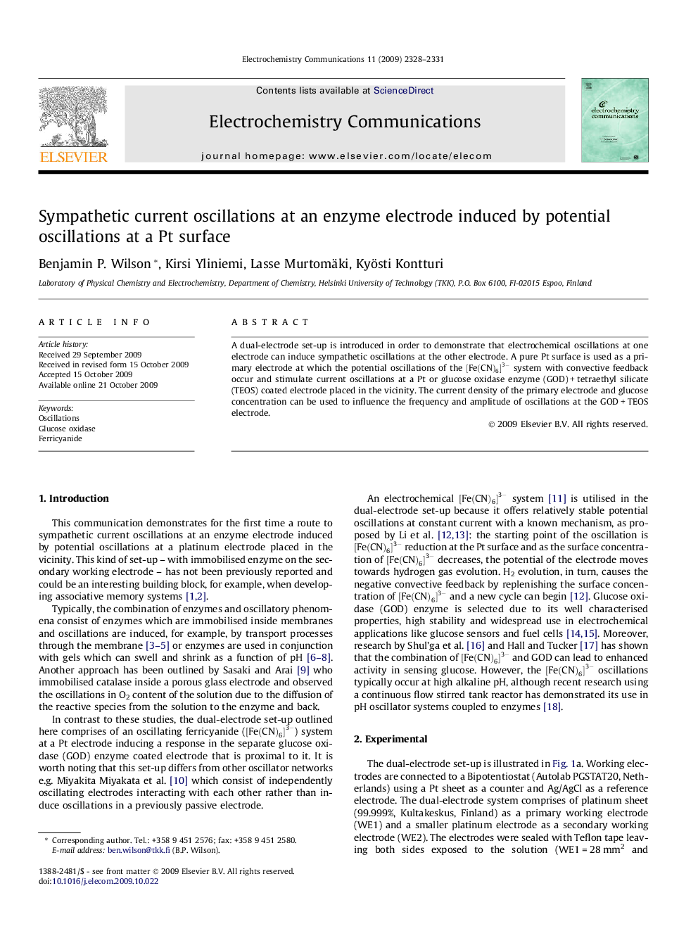 Sympathetic current oscillations at an enzyme electrode induced by potential oscillations at a Pt surface