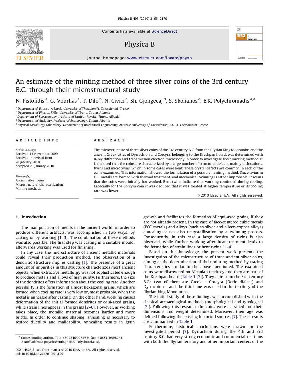 An estimate of the minting method of three silver coins of the 3rd century B.C. through their microstructural study