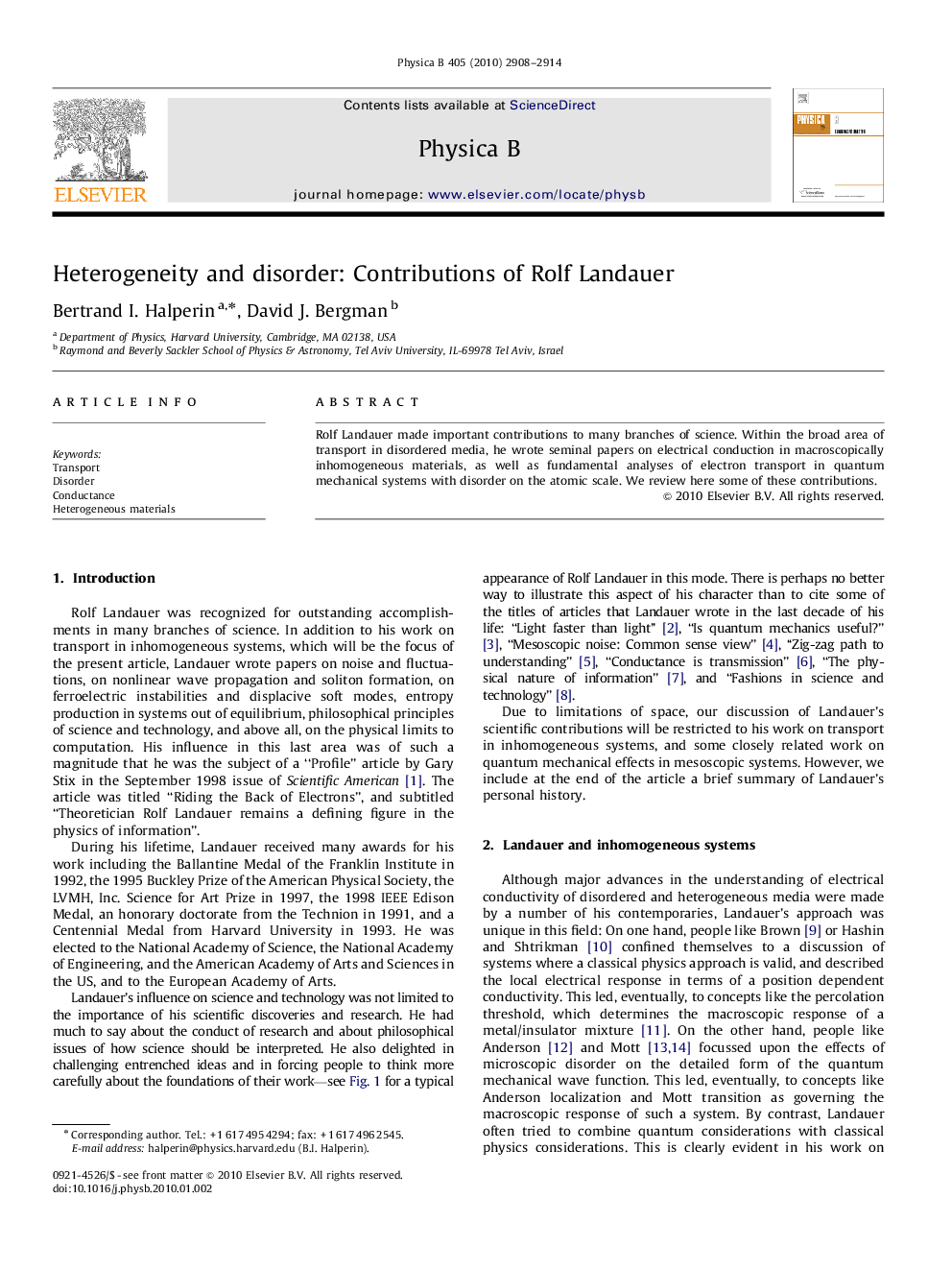 Heterogeneity and disorder: Contributions of Rolf Landauer