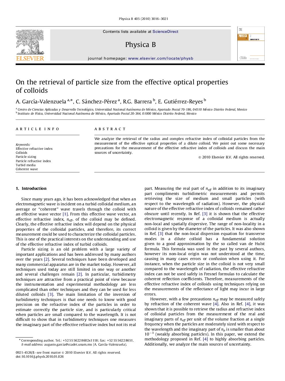 On the retrieval of particle size from the effective optical properties of colloids