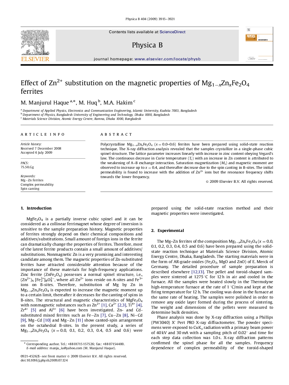 Effect of Zn2+ substitution on the magnetic properties of Mg1−xZnxFe2O4 ferrites