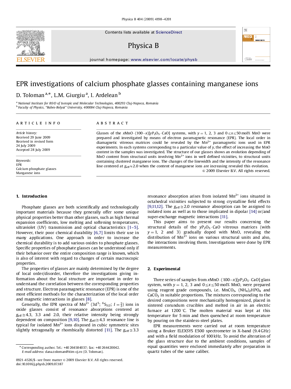 EPR investigations of calcium phosphate glasses containing manganese ions