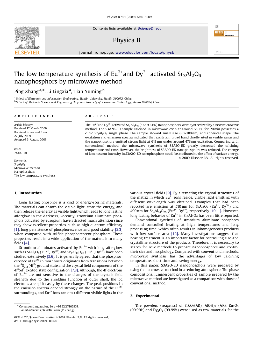 The low temperature synthesis of Eu2+and Dy3+ activated Sr3Al2O6 nanophosphors by microwave method