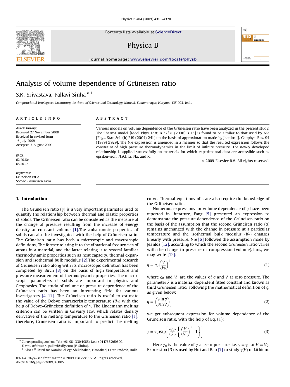 Analysis of volume dependence of Grüneisen ratio