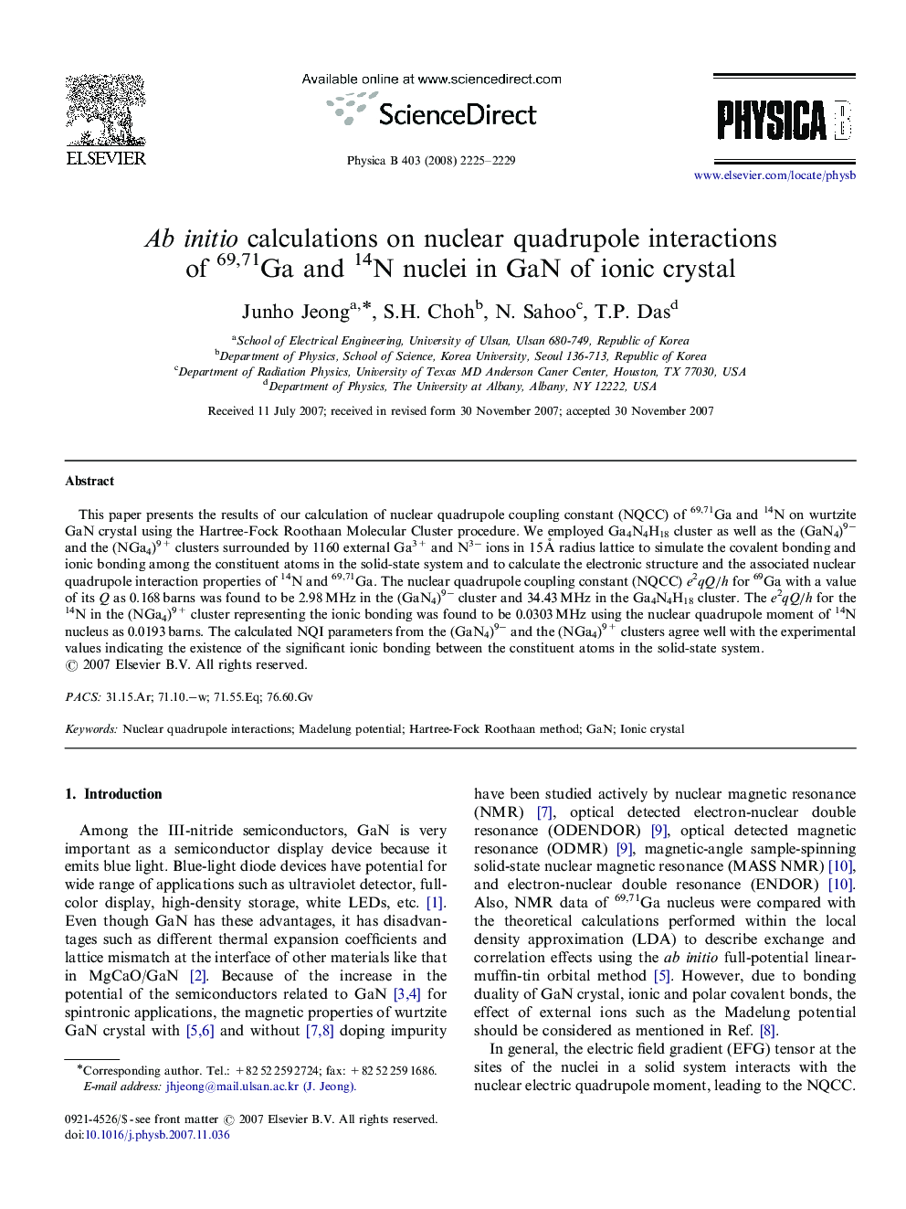 Ab initio calculations on nuclear quadrupole interactions of 69,71Ga and 14N nuclei in GaN of ionic crystal