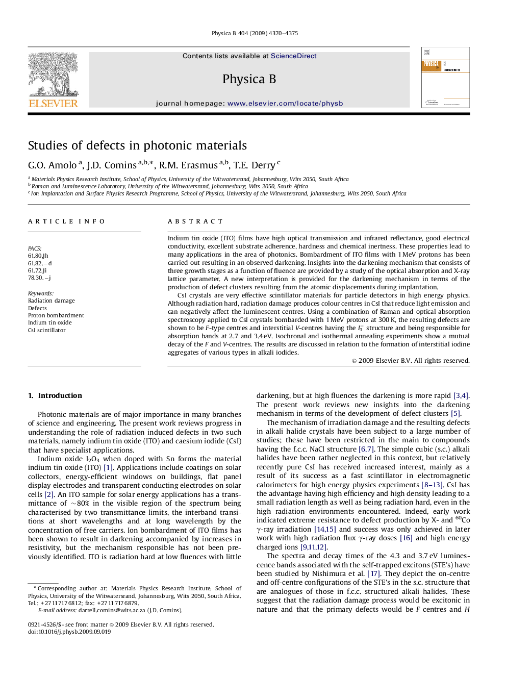 Studies of defects in photonic materials